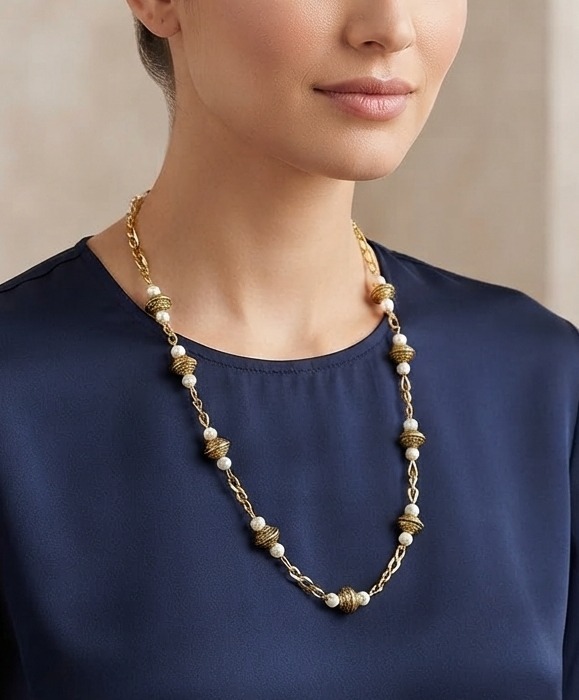 Handcrafted Pearl Station Opera Length Necklace