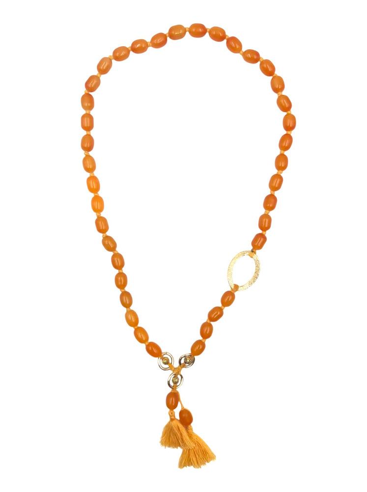 Handcrafted Orange Resin Bead Necklace With Tassel Drop