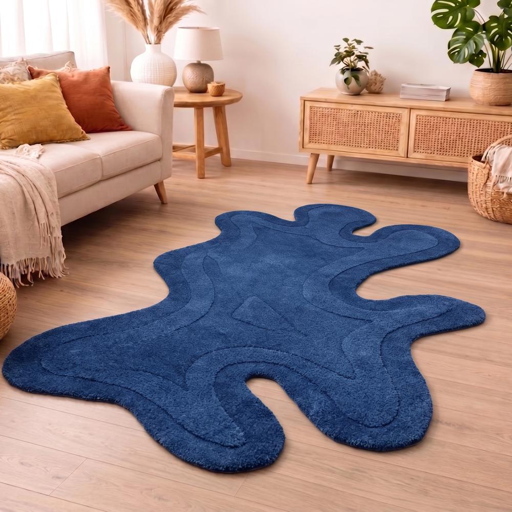 Blue Abstract Handmade Rug Modern Designer Carpet