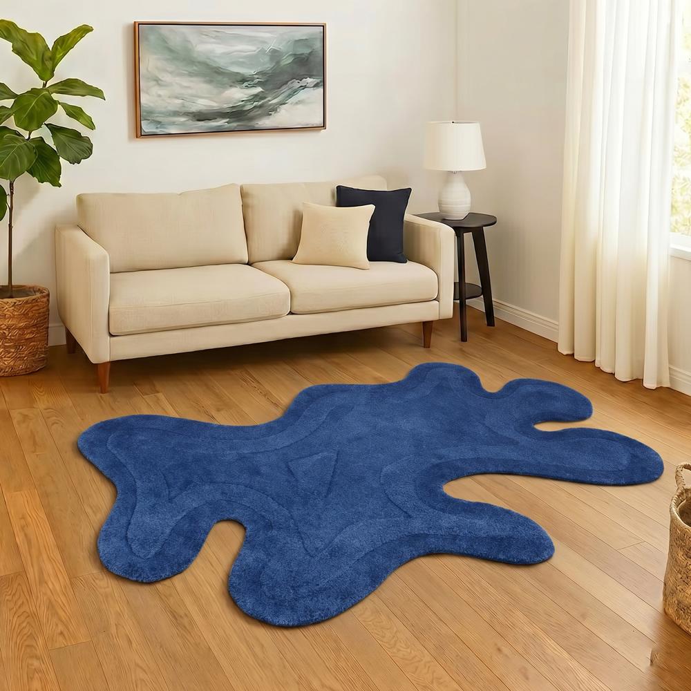 Blue Abstract Handmade Rug Modern Designer Carpet
