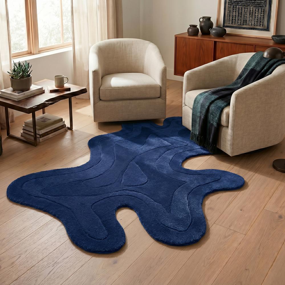 Blue Abstract Handmade Rug Modern Designer Carpet
