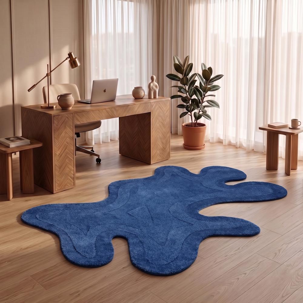 Blue Abstract Handmade Rug Modern Designer Carpet