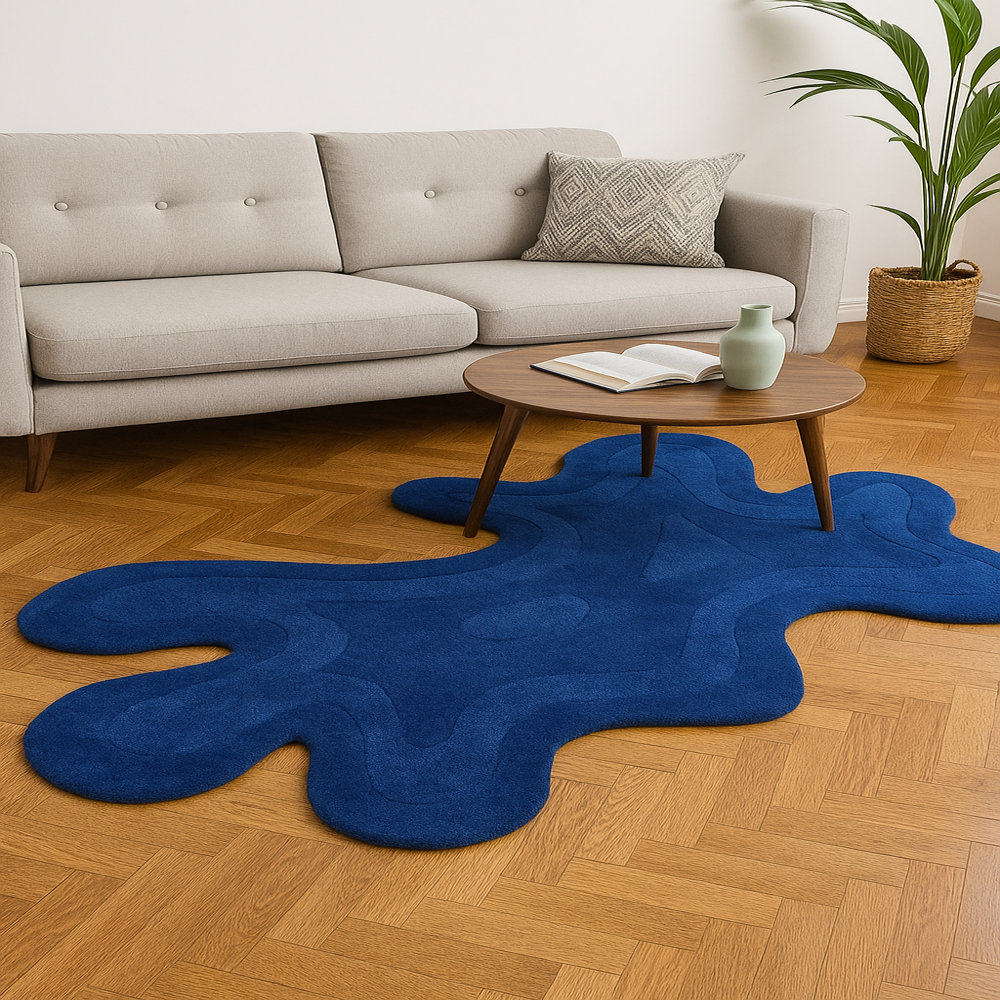 Blue Abstract Handmade Rug Modern Designer Carpet