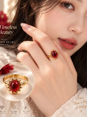 Elegant Gold-Plated Red Stone Ring - Color: Gold