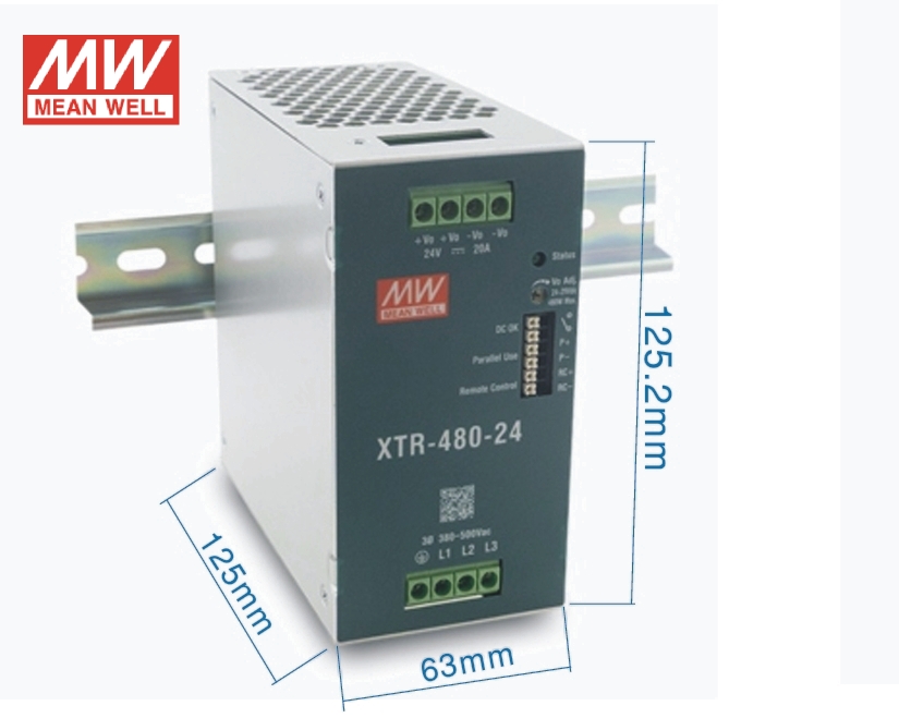 Xtr-480 Series 480W Ac/Dc 3 Input Ultra Slim Industrial Din Rail Power - Color: Silver