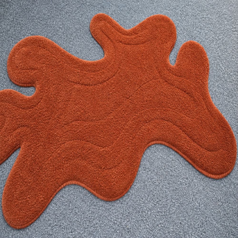 Hand Tufted Abstract Irregular Shaped Rust Terracotta Wool Rug for Modern Living Room Home Decor