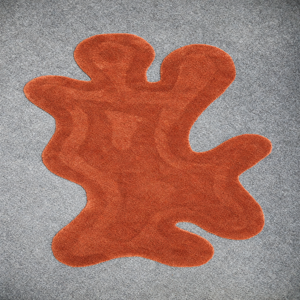 Hand Tufted Abstract Irregular Shaped Rust Terracotta Wool Rug for Modern Living Room Home Decor