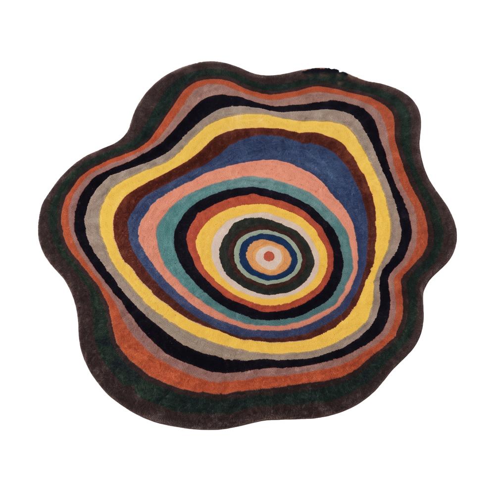 Hand Tufted Multicolor Abstract Round Wool Rug Irregular Shape Modern Concentric Circle Area Carpet For Living Room Decor - Backing Material: Canvas Latex
