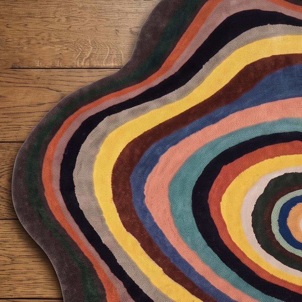 Hand Tufted Multicolor Abstract Round Wool Rug Irregular Shape Modern Concentric Circle Area Carpet for Living Room Decor