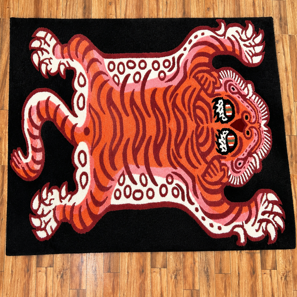Hand Tufted Tiger Print Wool Rug Black Orange Pink Animal Design Area Carpet for Modern Home Decor Custom Size