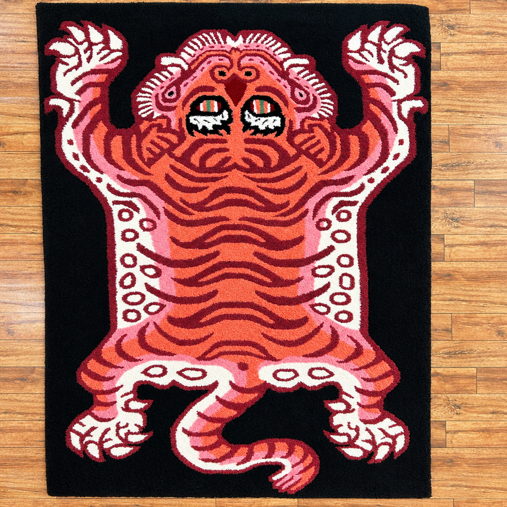 Hand Tufted Tiger Print Wool Rug Black Orange Pink Animal Design Area Carpet for Modern Home Decor Custom Size