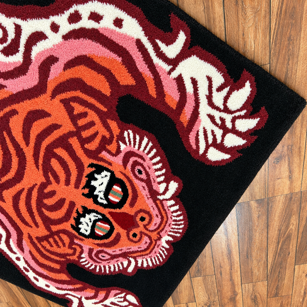 Hand Tufted Tiger Print Wool Rug Black Orange Pink Animal Design Area Carpet for Modern Home Decor Custom Size