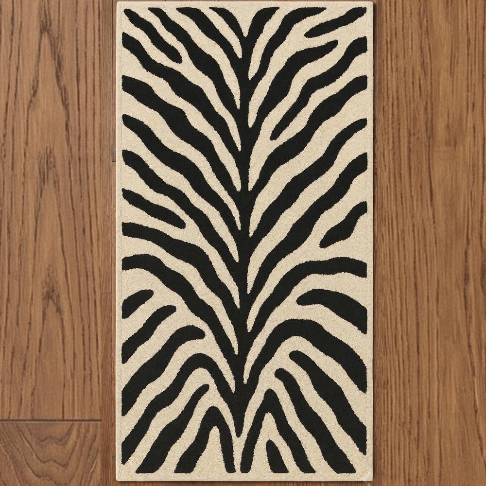 Black And Cream Zebra Print Hand Tufted Rug For Modern Home Decor - Backing Material: Canvas Latex