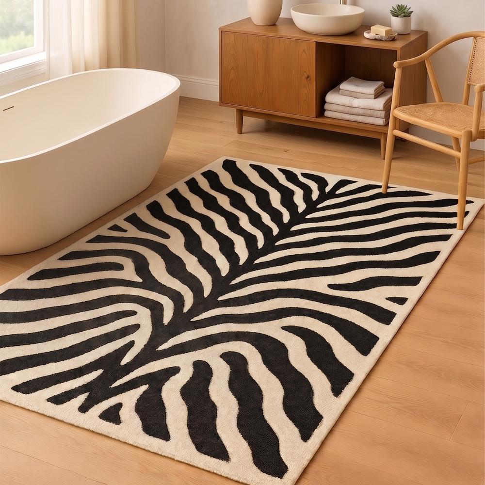 Black and Cream Zebra Print Hand Tufted Rug for Modern Home Decor
