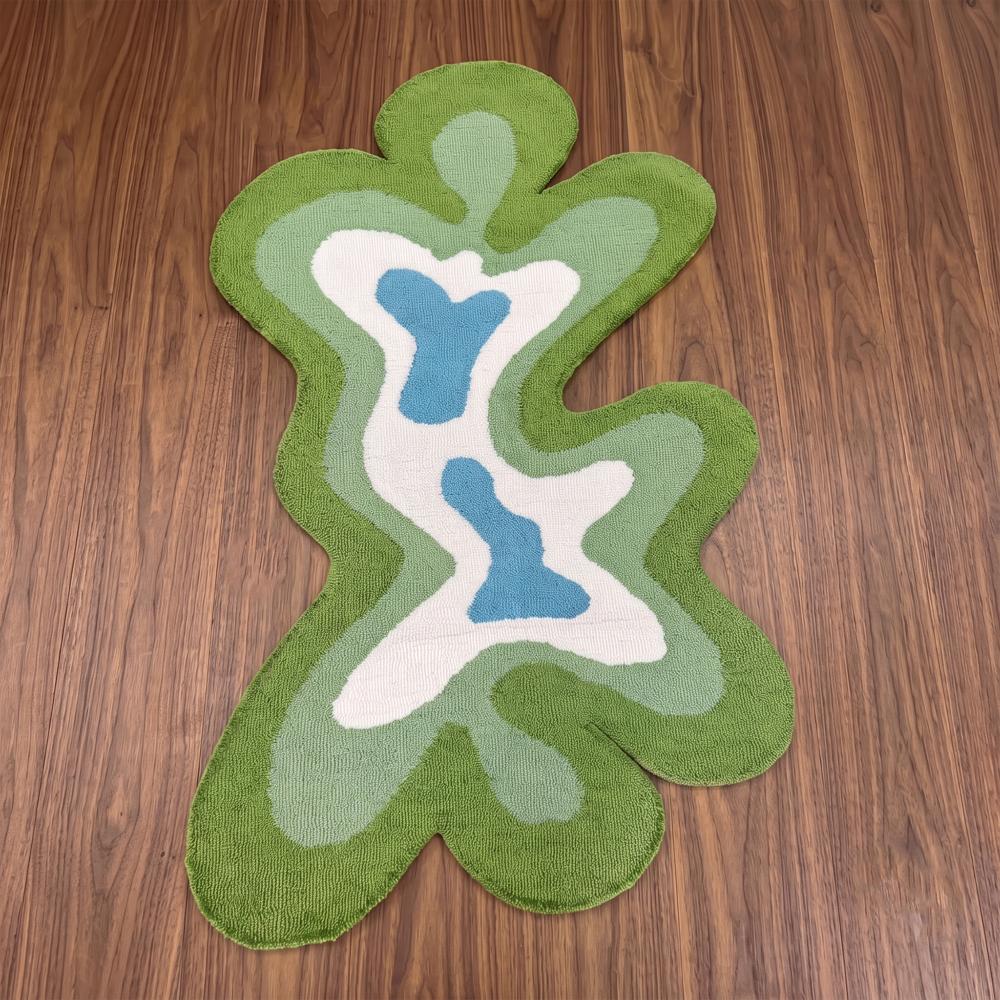 Hand Tufted Abstract Green and Blue Irregular Shaped Rug for Modern Home Decor