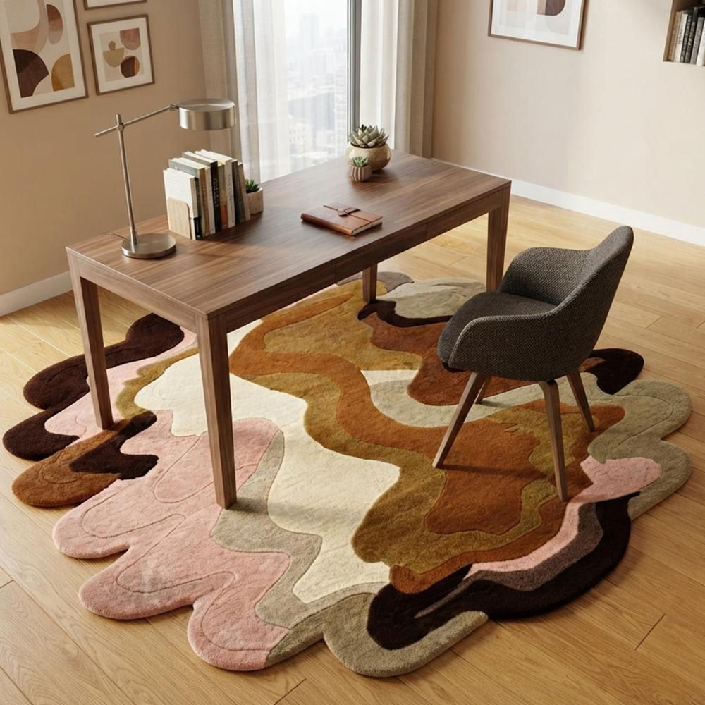 Handmade Abstract Wavy Scalloped Area Rug in Multicolor, Modern Tufted Rug for Bedroom and Living Room |