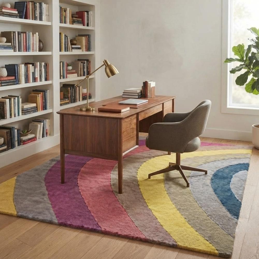 Multicolor Abstract Rainbow Tufted Area Rug with Curved Stripes | Modern Geometric Carpet for Bedroom and Living Room | Custom Size Rug | Tred India