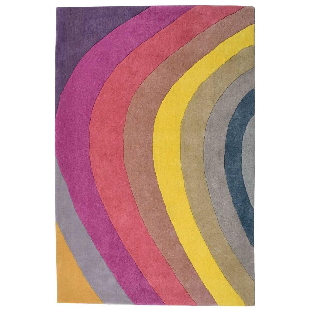 Multicolor Abstract Rainbow Tufted Area Rug with Curved Stripes | Modern Geometric Carpet for Bedroom and Living Room | Custom Size Rug | Tred India