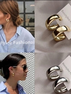 Gold And Silver-Tone Chunky Hoop Earrings - Gender: Women