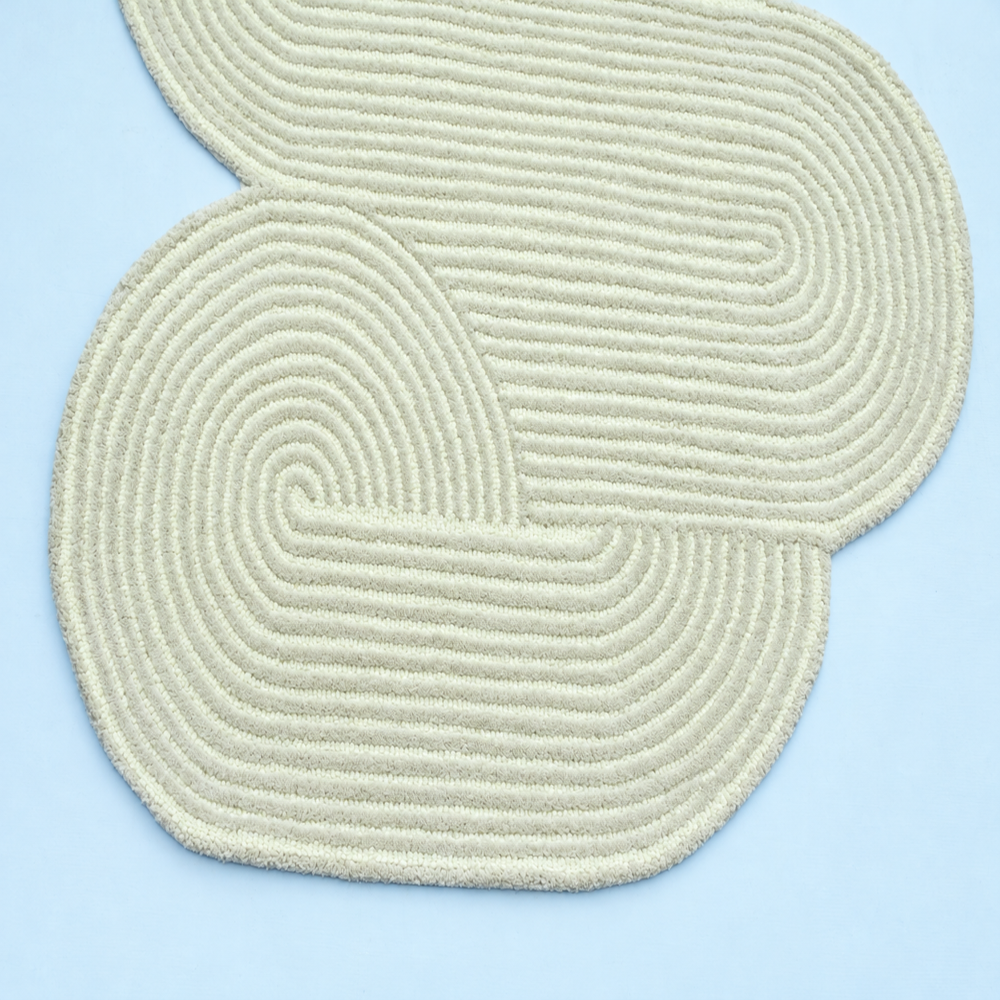 Handmade Ivory Cream Braided Rug with Unique Abstract Shape, Sculptural Loop Pattern, Soft Textured Area Carpet for Living Room and Bedroom Decor