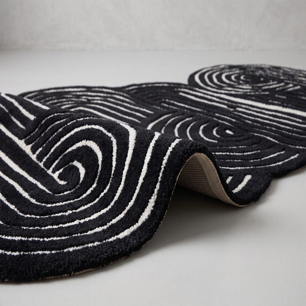 Handmade Black and Ivory Abstract Braided Rug with Unique Sculptural Loop Pattern for Modern Living Room Decor