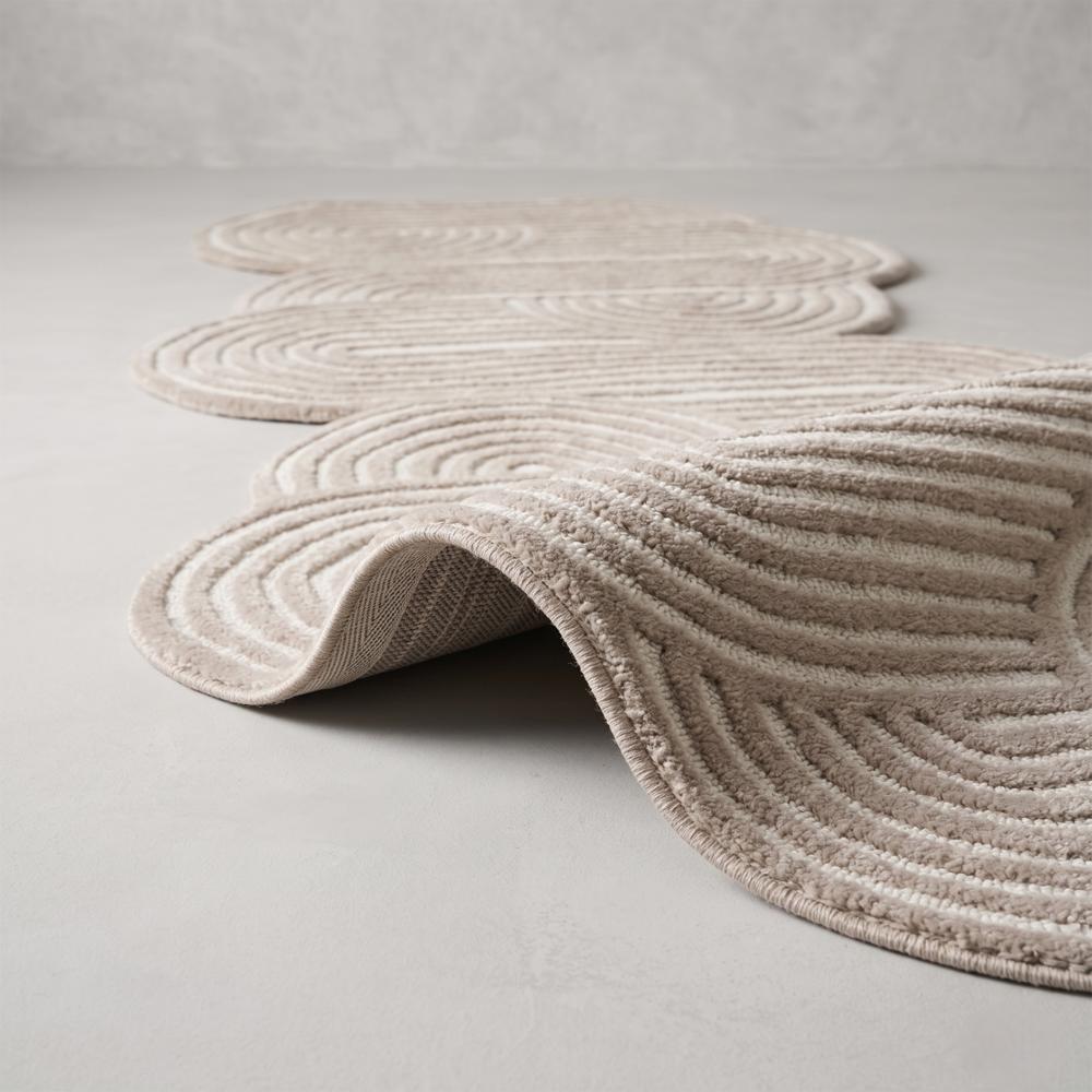 Hand Tufted Abstract Wool Runner Rug in Beige and Cream with Irregular Shape for Modern Hallway and Living Room