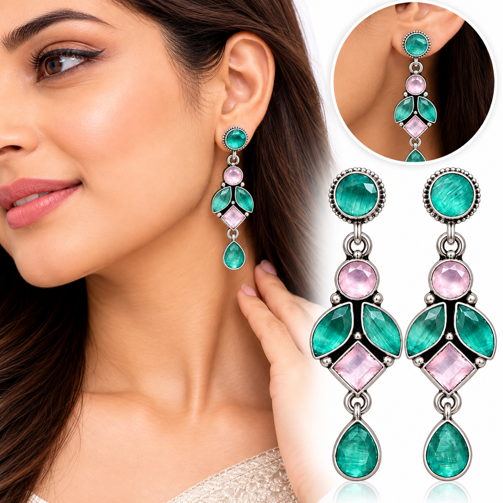 Artificial Multi Gemstone Dangle Earrings - Grade: A
