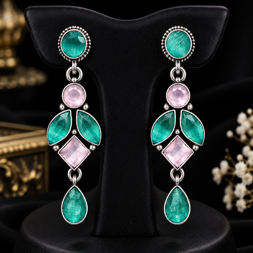 Artificial Multi Gemstone Dangle Earrings - Grade: A