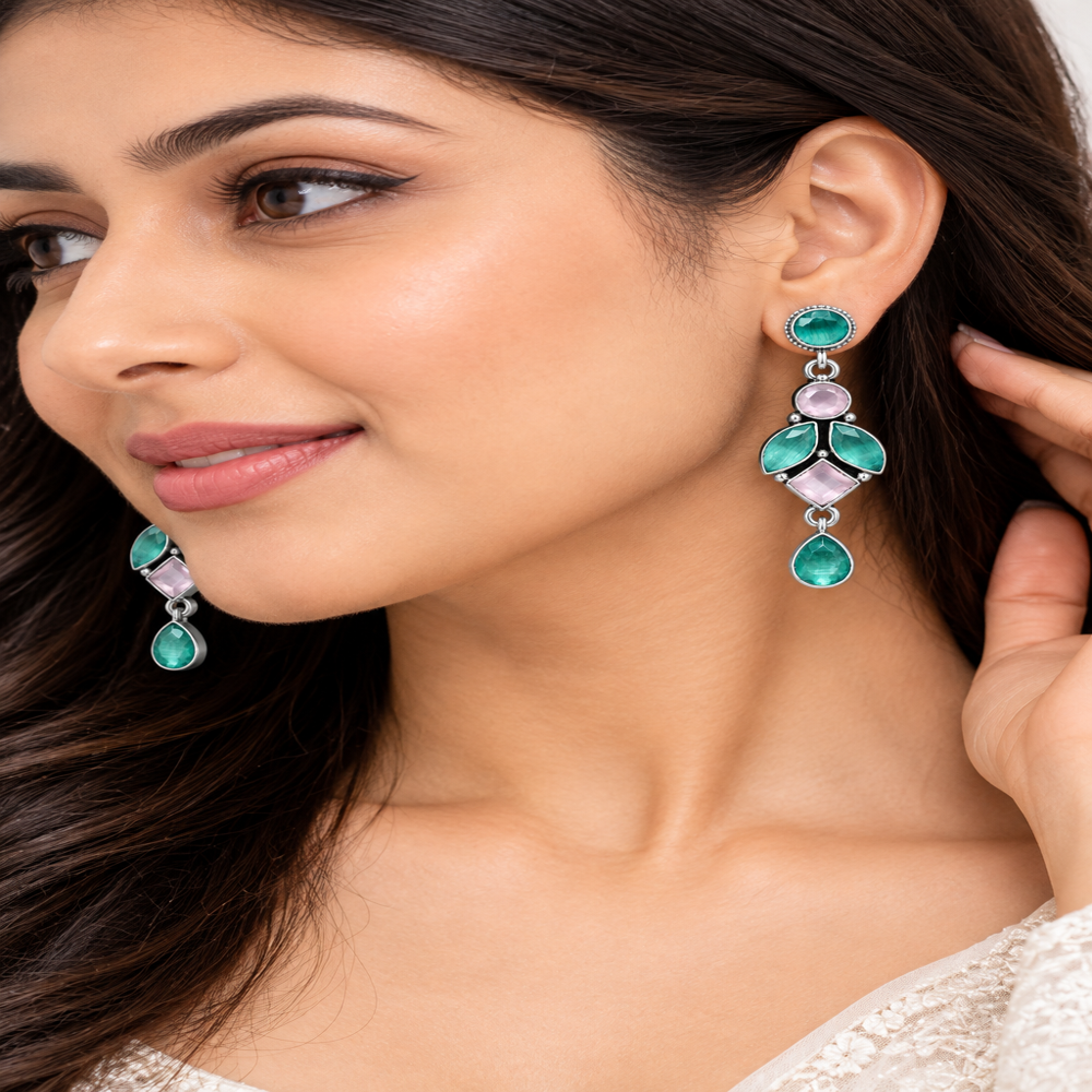 Artificial Multi Gemstone Dangle Earrings - Grade: A