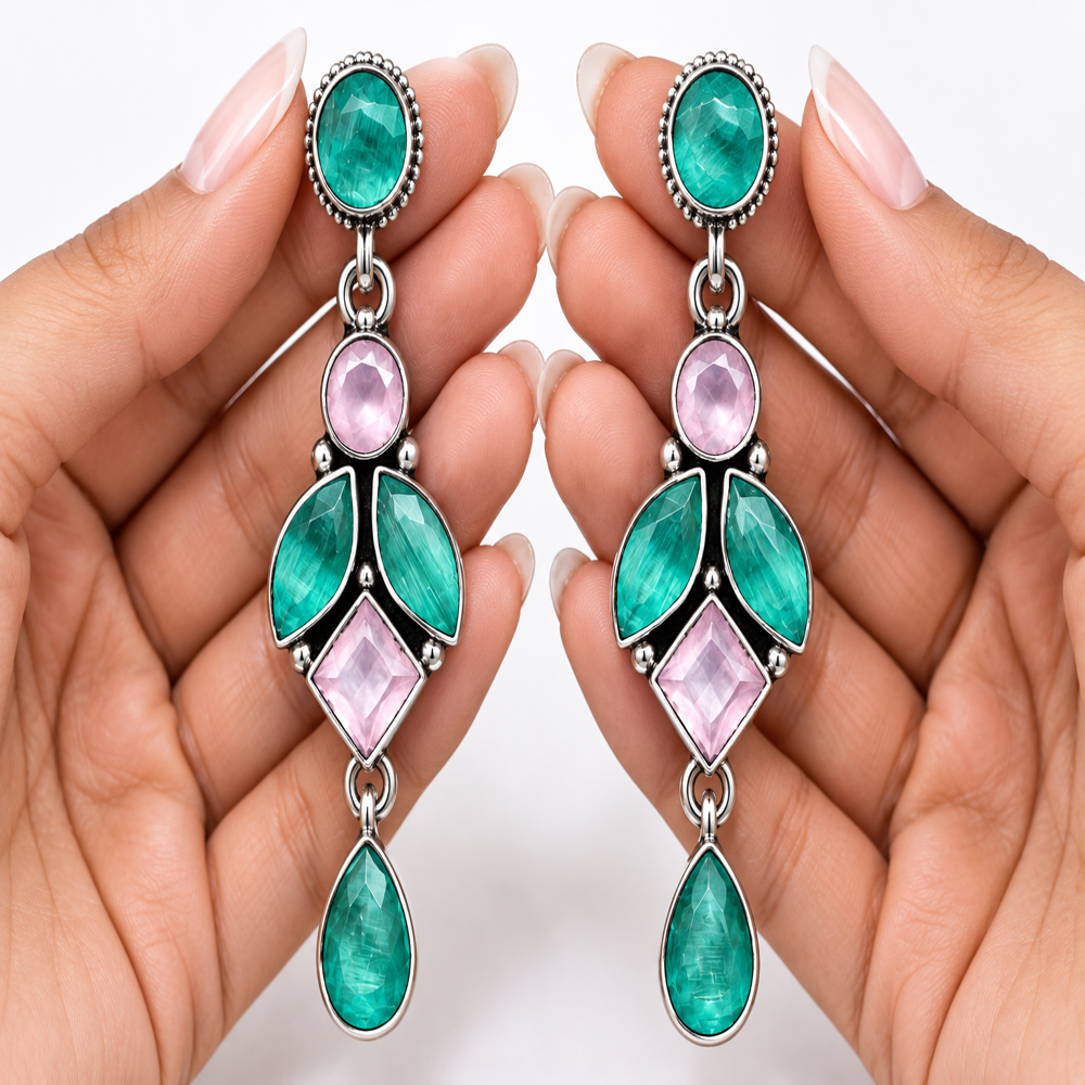 Artificial Multi Gemstone Dangle Earrings - Grade: A