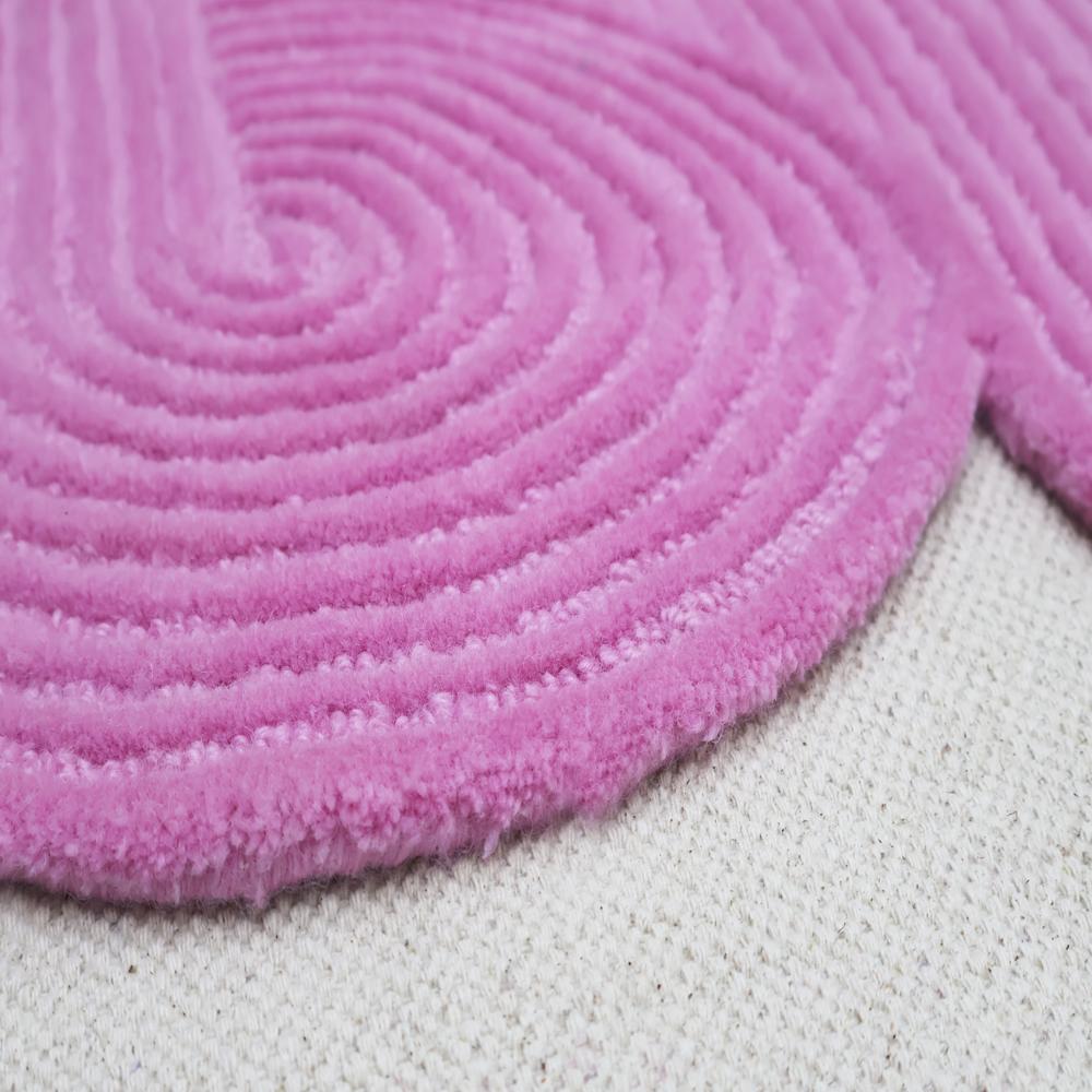 Hand Tufted Pink Wool Rug with Abstract Organic Shape and Raised Swirl Pattern for Modern Living Room and Bedroom Decor