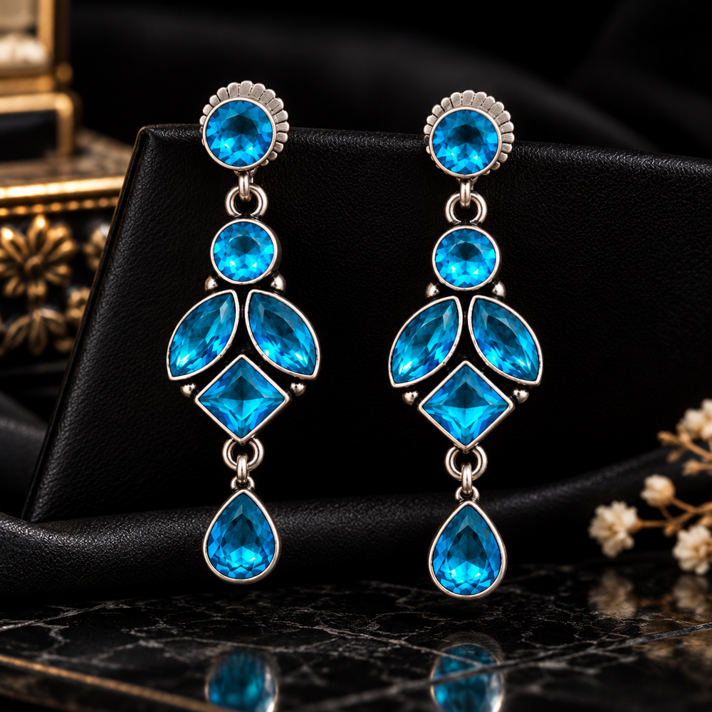 Blue Stone Dangle Earrings - Grade: A