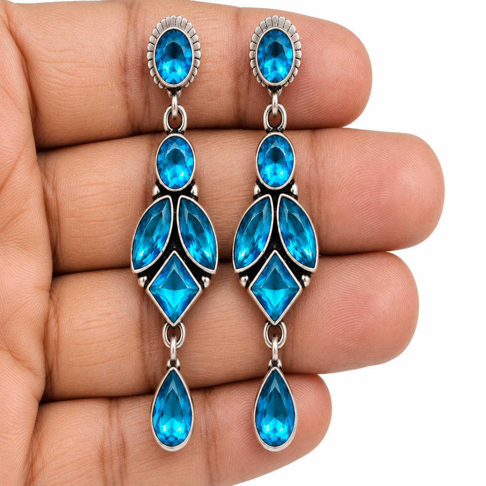 Blue Stone Dangle Earrings - Grade: A