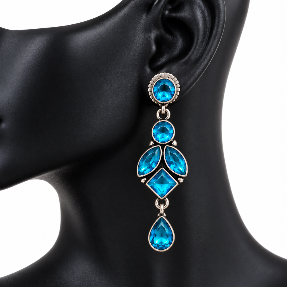 Blue Stone Dangle Earrings - Grade: A