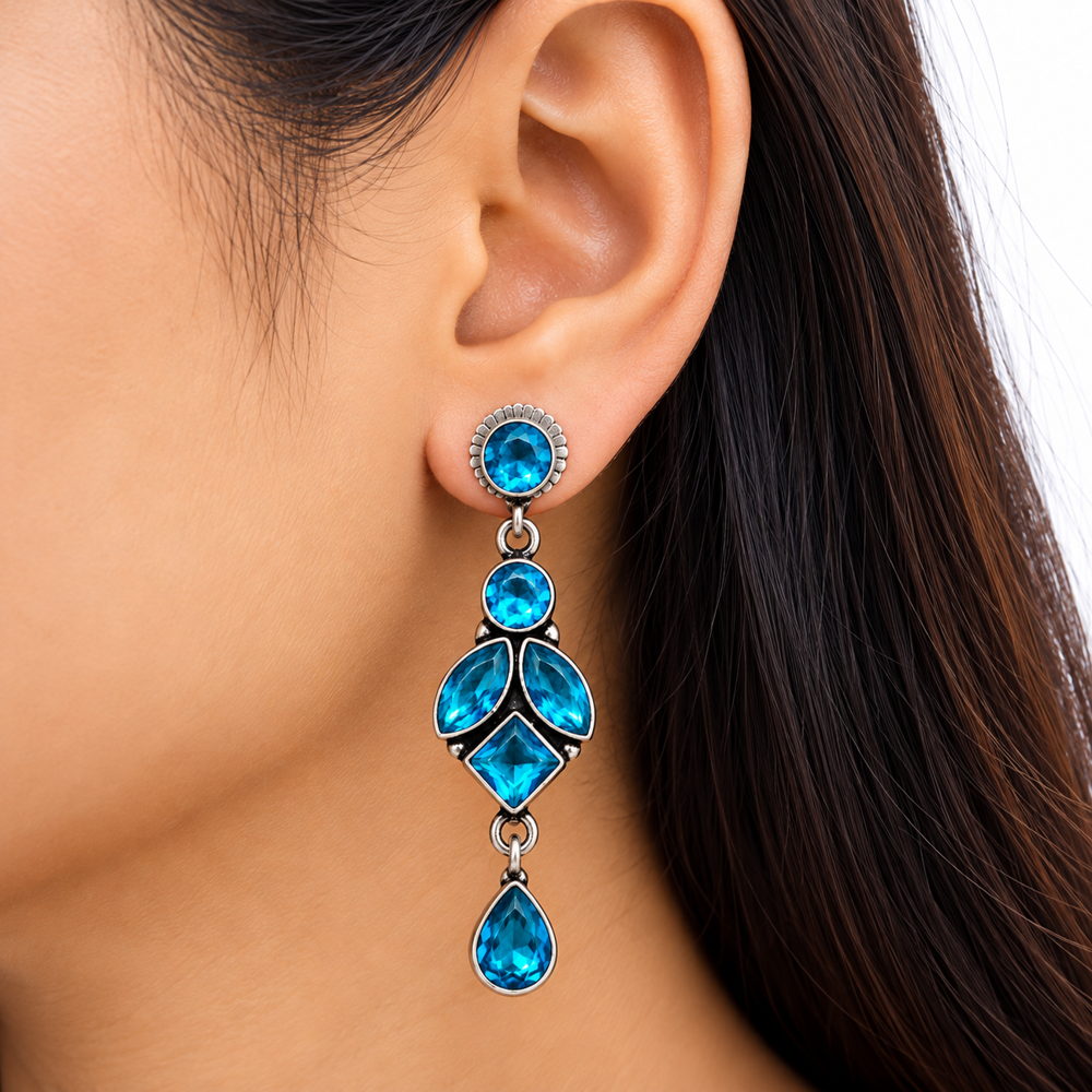 Blue Stone Dangle Earrings - Grade: A