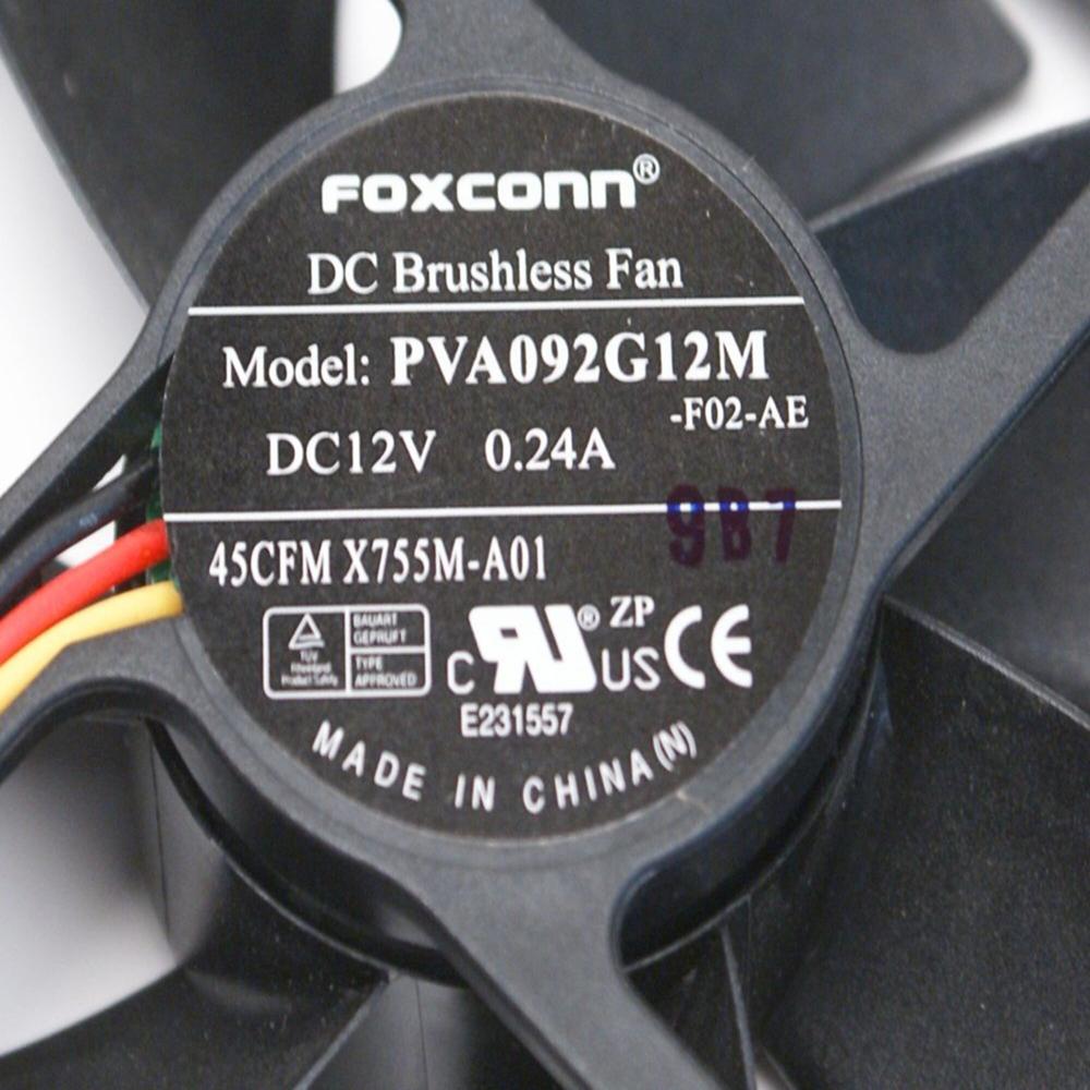 FOXCONN PVA092G12M 12V DC 0.24A 9225mm Ball Bearing Industrial Axial Cooling Fan