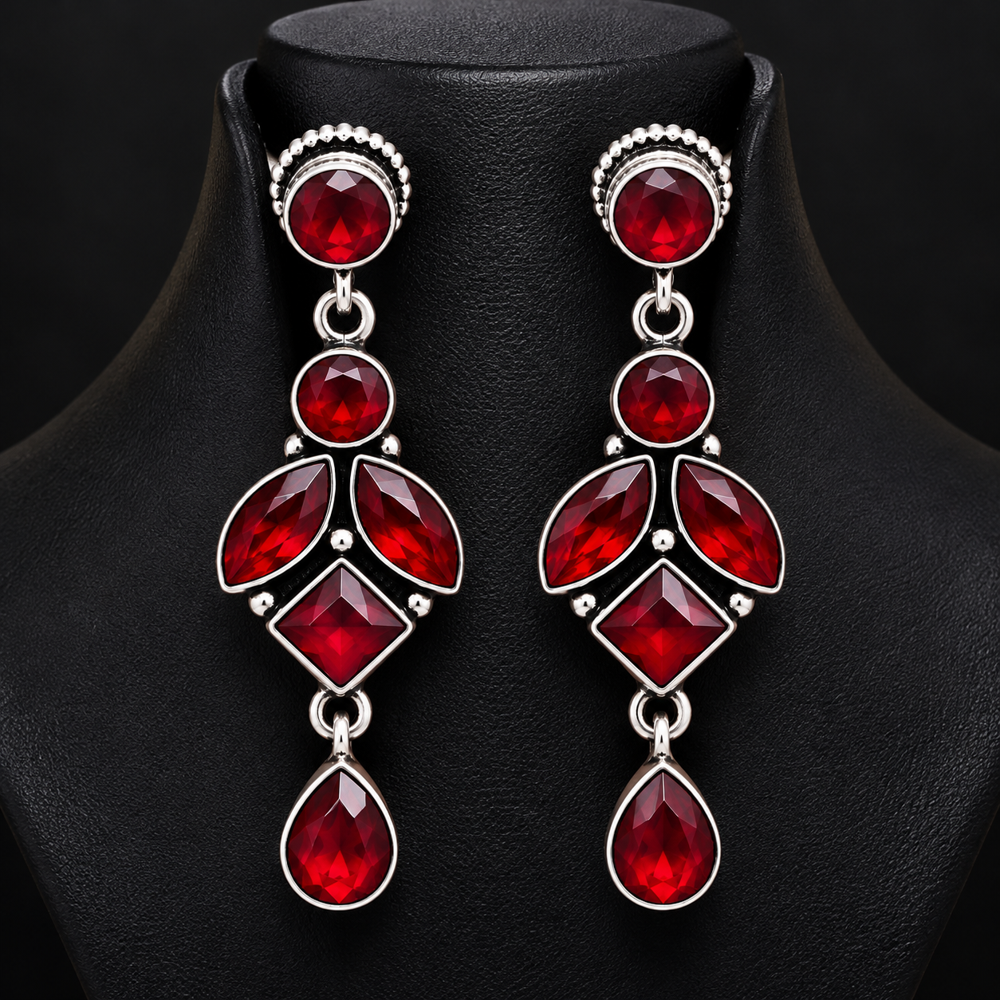 Red Stone Dangle Earrings - Gender: Women