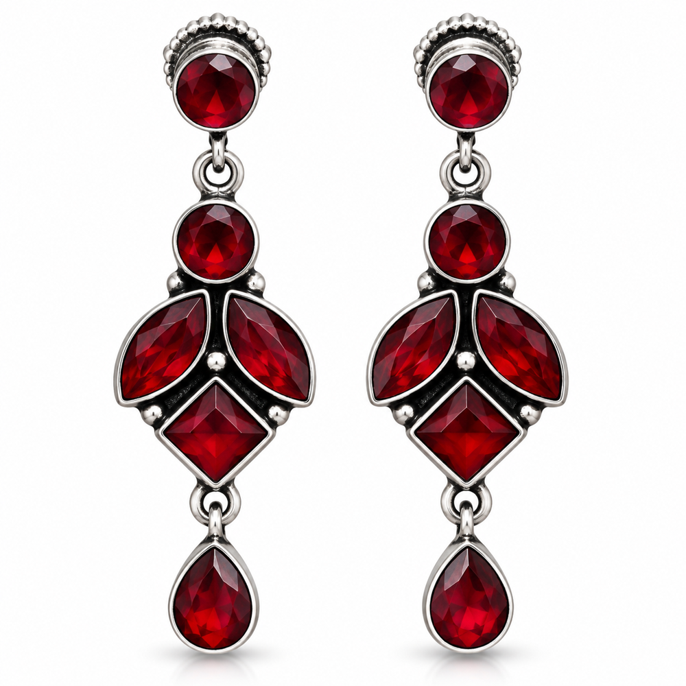 Red Stone Dangle Earrings - Gender: Women