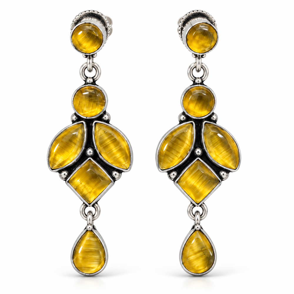 Yellow Gemstone Dangle Earrings - Gender: Women