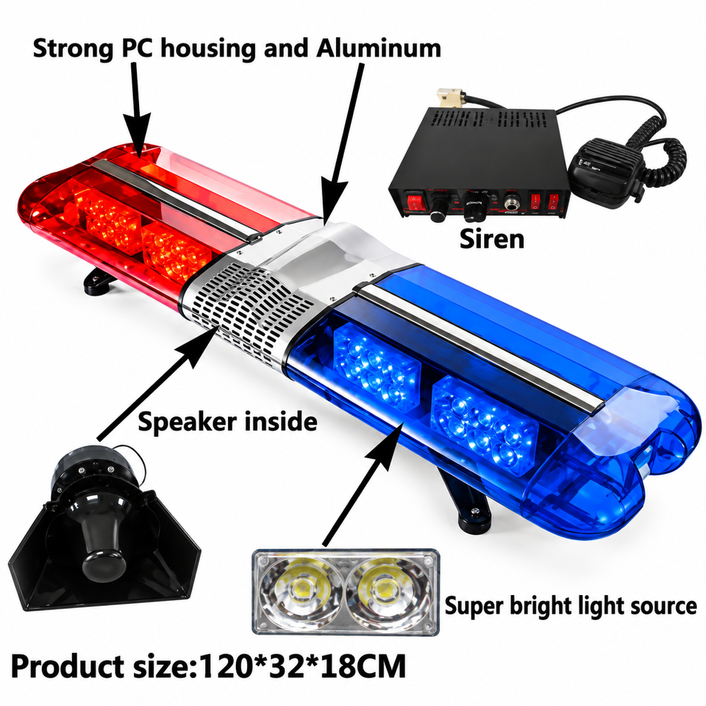 Ambulance Warning Light Bar 12v (His-awl-120w) - Dimension (L*w*h): Approx. 47.24 12.20 7.09 Inches Inch (In)
