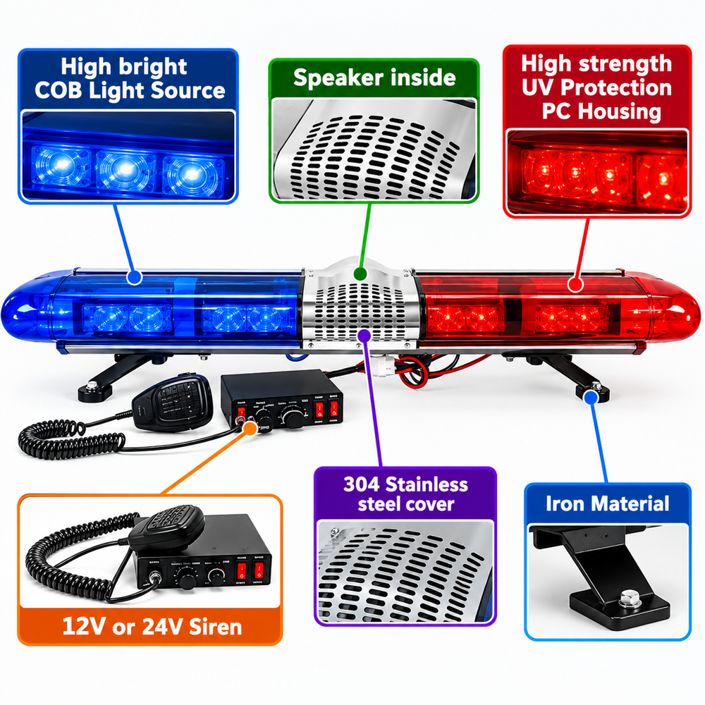 Ambulance Warning Light Bar 12v (His-awl-120w) - Dimension (L*w*h): Approx. 47.24 12.20 7.09 Inches Inch (In)