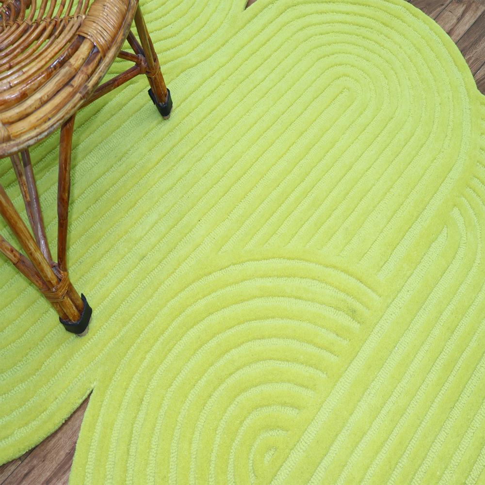 Hand Tufted Lime Green Abstract Rug with Irregular Organic Shape and Raised Linear Pattern for Modern Living Room and Bedroom Decor