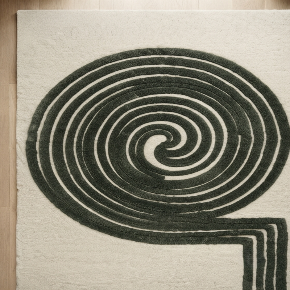 Modern Beige and Black Abstract Tufted Rug