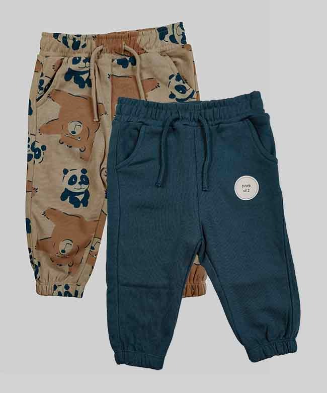 A31371 Baby 2-Pack French Terry Joggers - Color: Teal Solid And Beige Aop