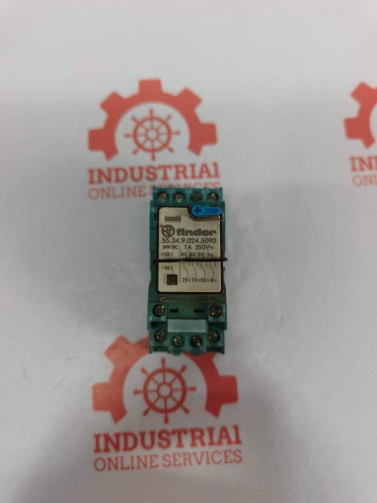 FINDER 55.34.9.024.5090 Industrial Electromagnetic Miniature Plug-In Relay Featuring A 24V DC Coil And A 4PDT (4 Changeover) Contact Configuration Rated For A 7A Switching Current