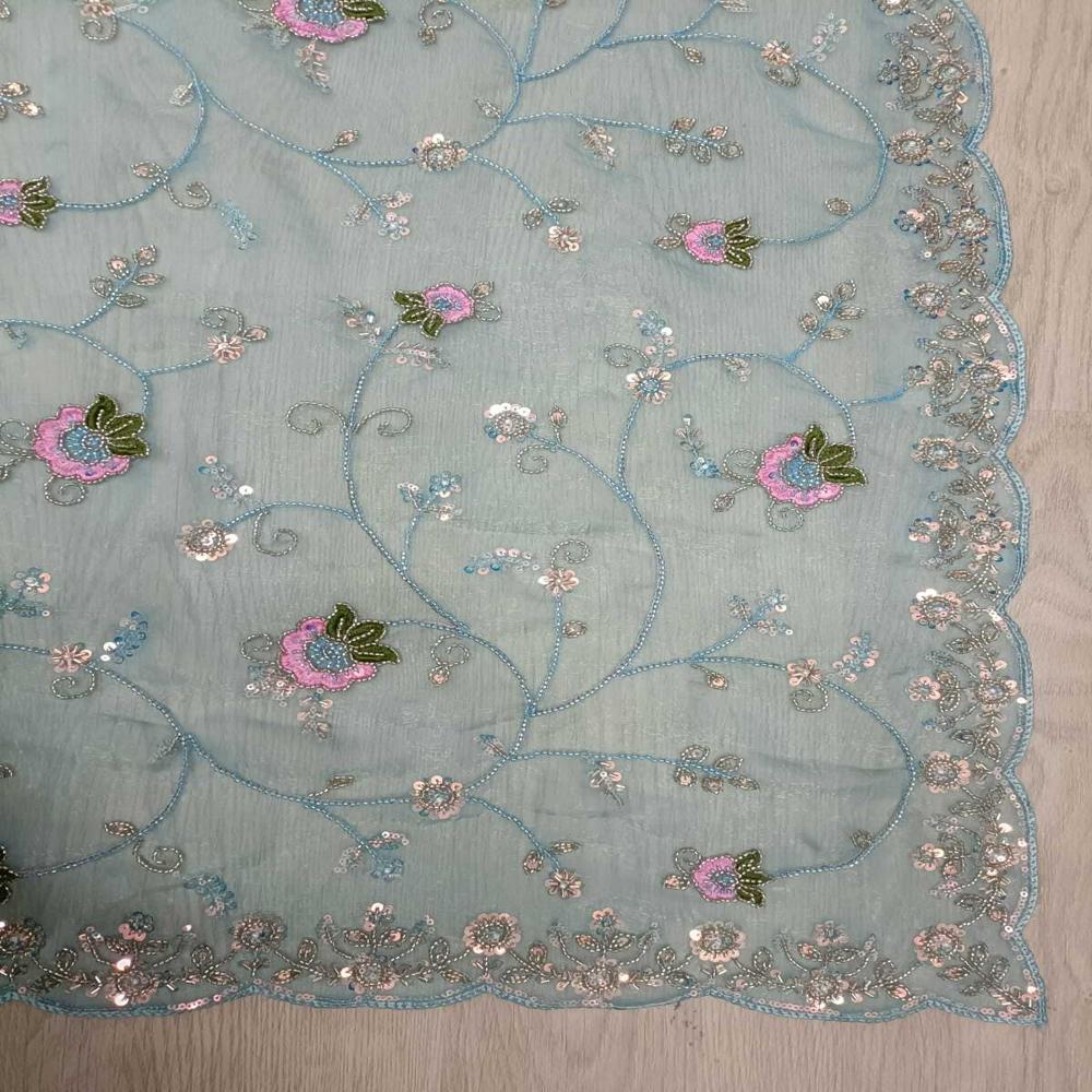 Celeste Aqua Embroidered Saree - Color: Blue