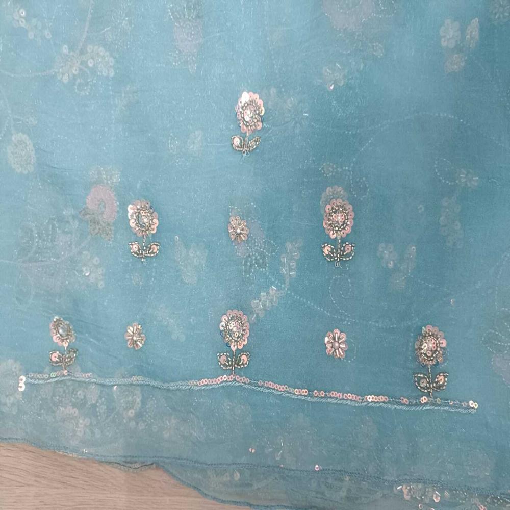 Celeste Aqua Embroidered Saree