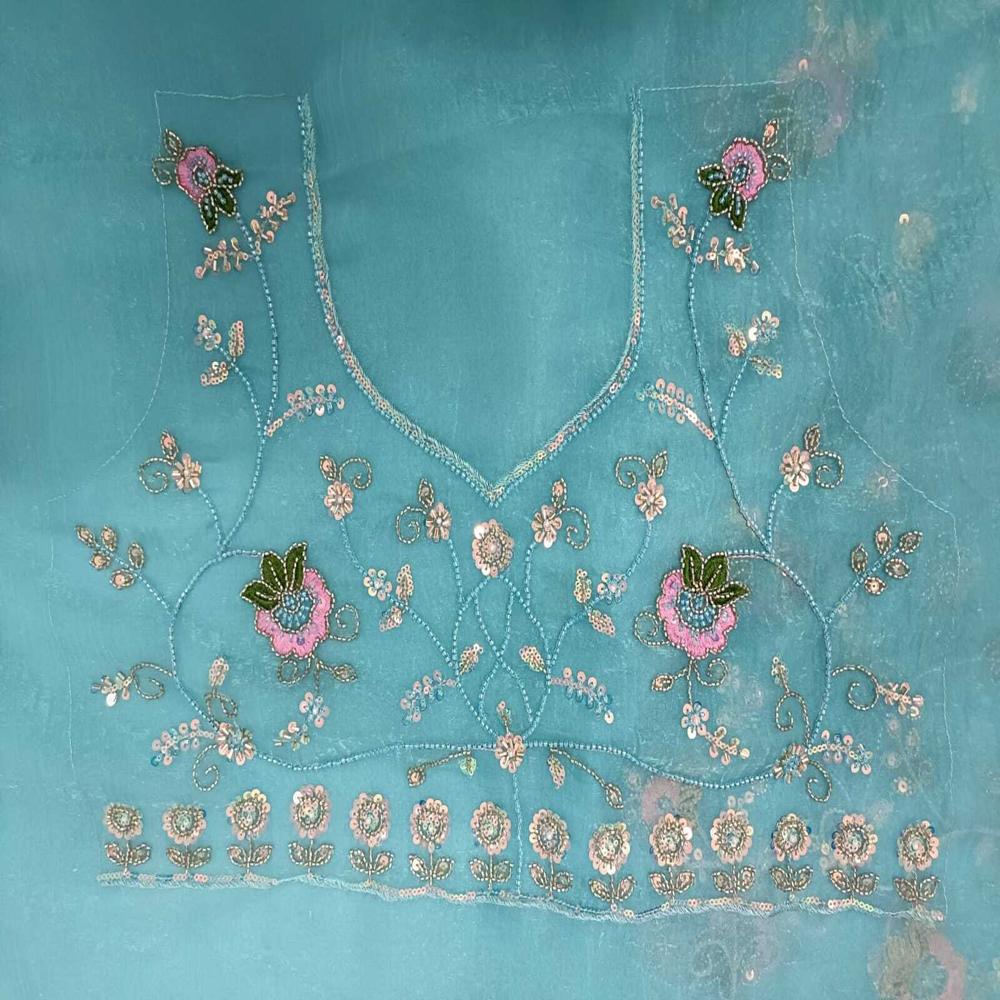 Celeste Aqua Embroidered Saree