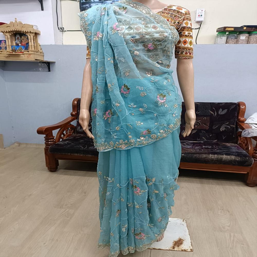 Celeste Aqua Embroidered Saree