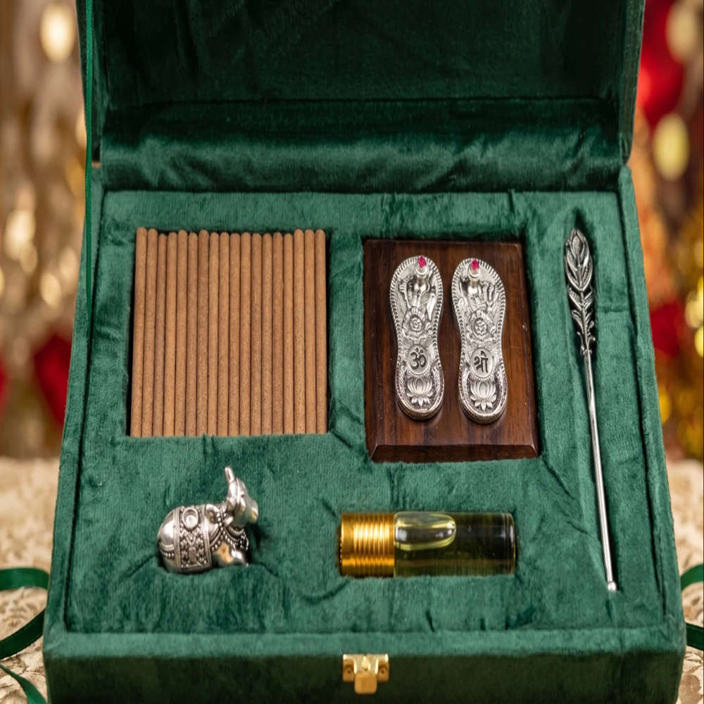 Pooja Ghar Gift Box in Pure Silver Plating